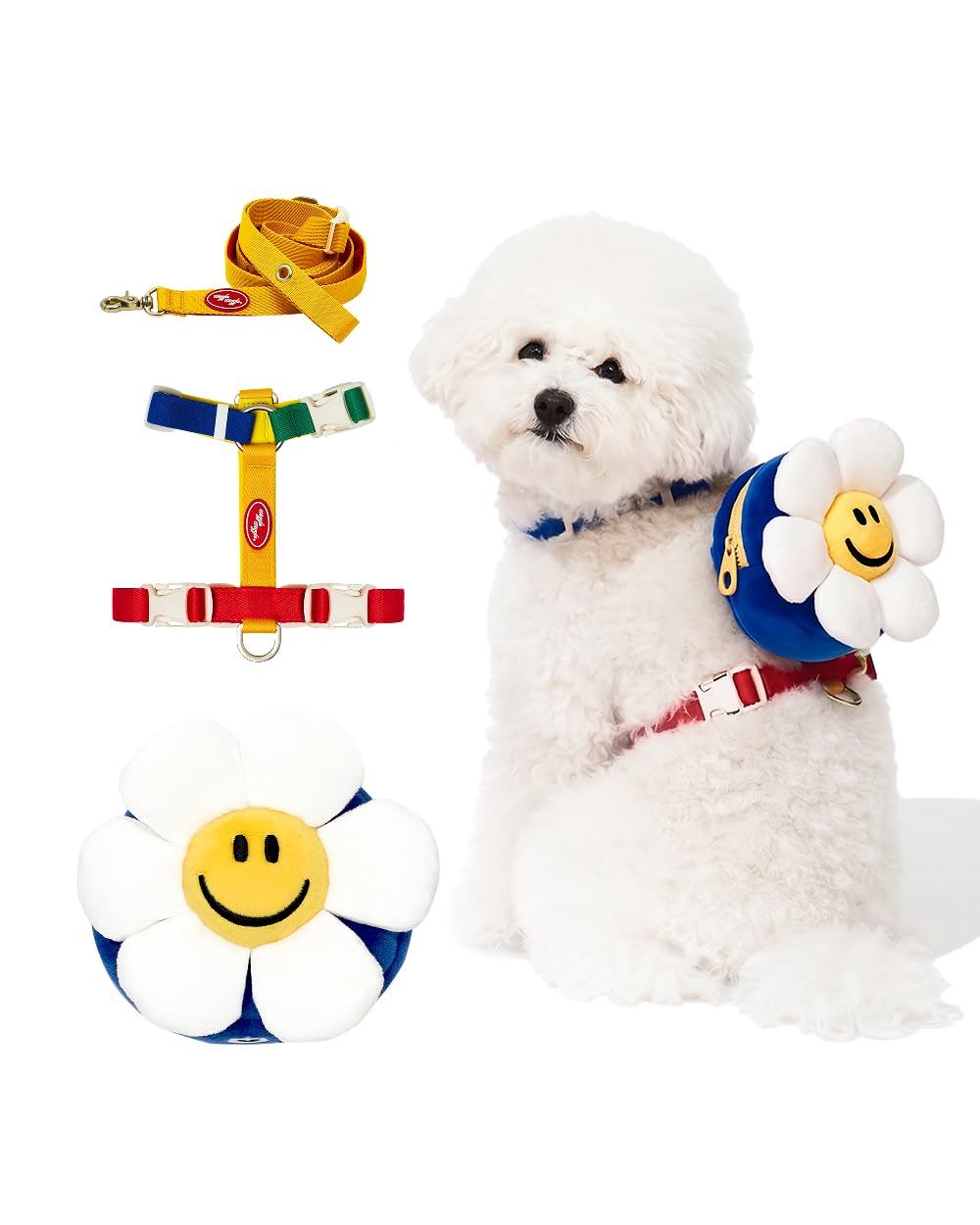 PETHROOM    Wiggle Wiggle Smile We Love Dog Backpack Harness with Leash - Cute Flower-Shaped Mini Backpack, No-Pull Adjustable H