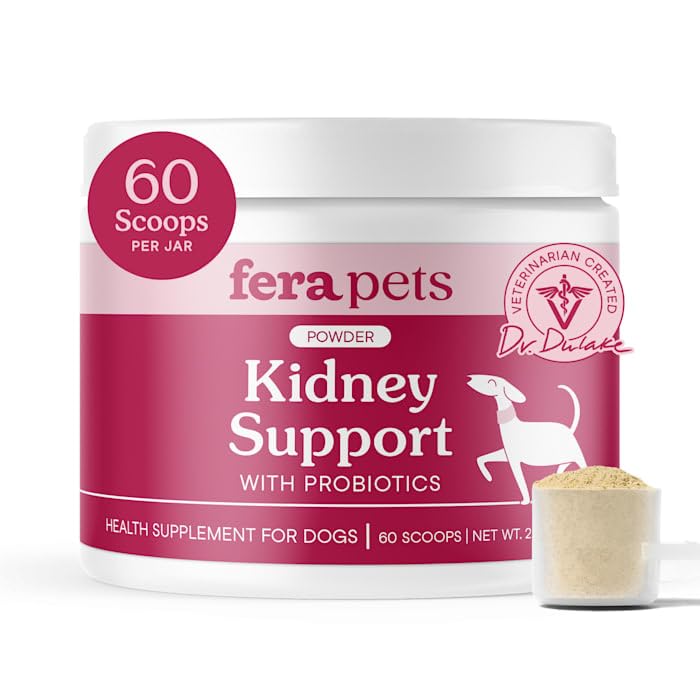 Fera Pets Dog Kidney Support Supplement with Antioxidants & Probiotics - Enhances Renal Health & Function - Promotes Regular Det