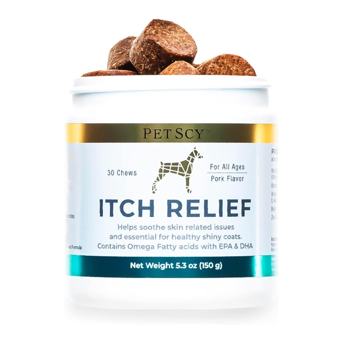 PetScy Dog Itch Relief Chews with Omega 3 Fatty Acids, EPA & DHA | Itch Relief for Dogs Nutritional Support, Immunity & Muscles 