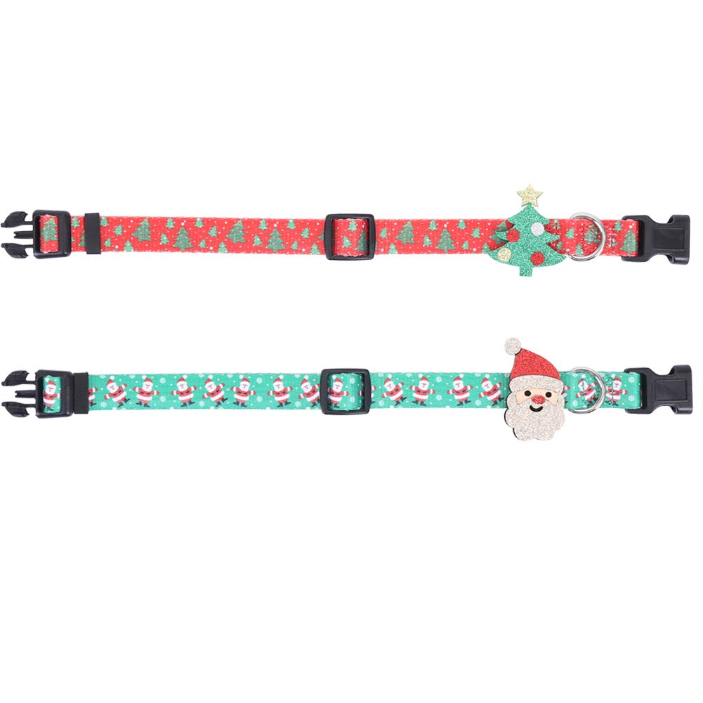 Lamphyface 2 Pack Christmas Dog Collar Adjustable With Father Christmas And Xmas Tree Accessories