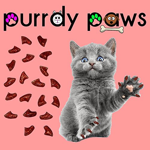 Purrdy Paws 40 Pack Soft Nail Caps For Cat Claws Ruby Red Glitter Medium