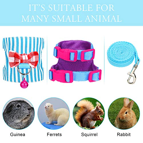 4 Pieces Small Pet Harness Vest And Leash Set With Cute Bowknot And Safe Bell Decor Chest Strap Harness For Outdoor Walking Rabbit Ferret Guinea Pig Bunny Hamster Puppy Kitten (Small)
