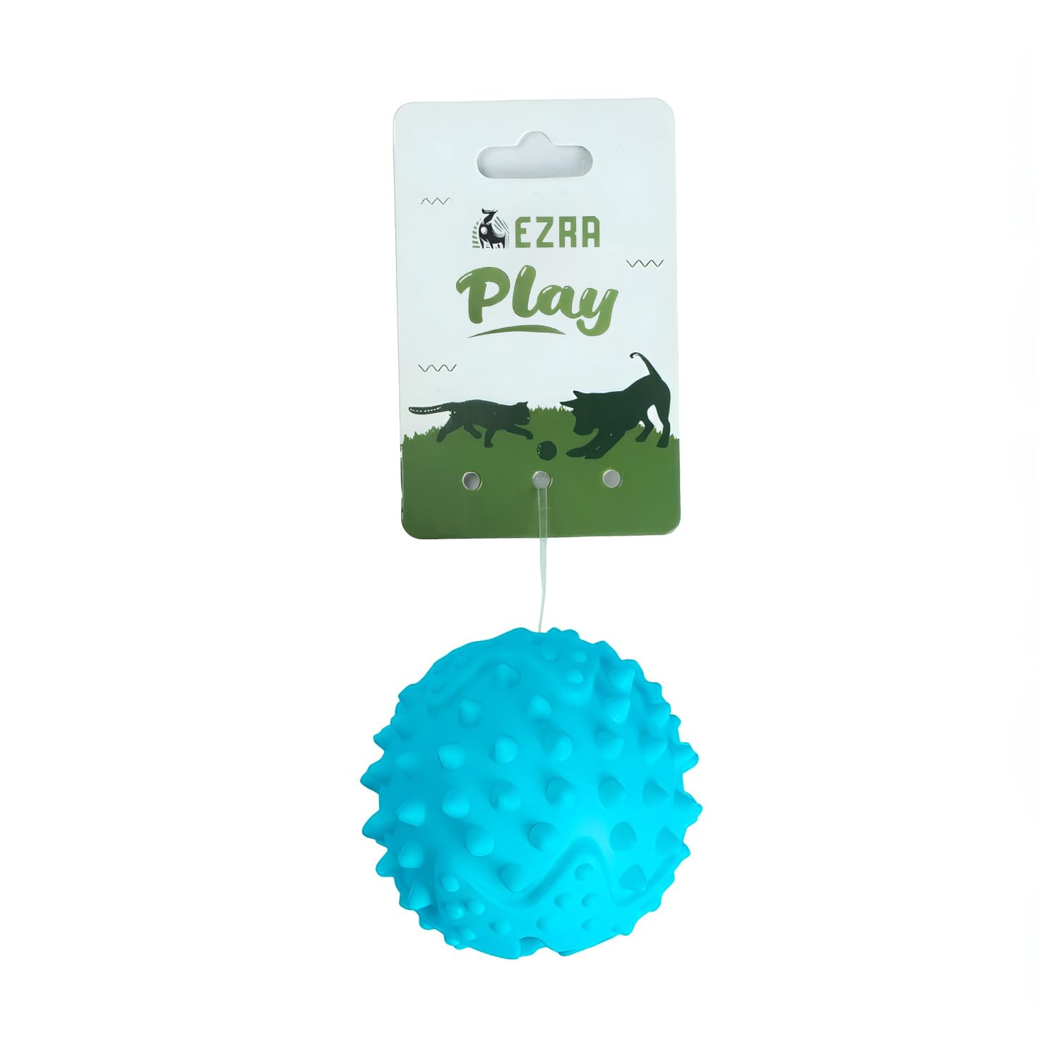 EZRA Play Round Spiky Ball Dog Toy  Blue, Durable NonToxic Rubber Chew Ball | Interactive Fetch, Bounce & Dental Health Toy fo