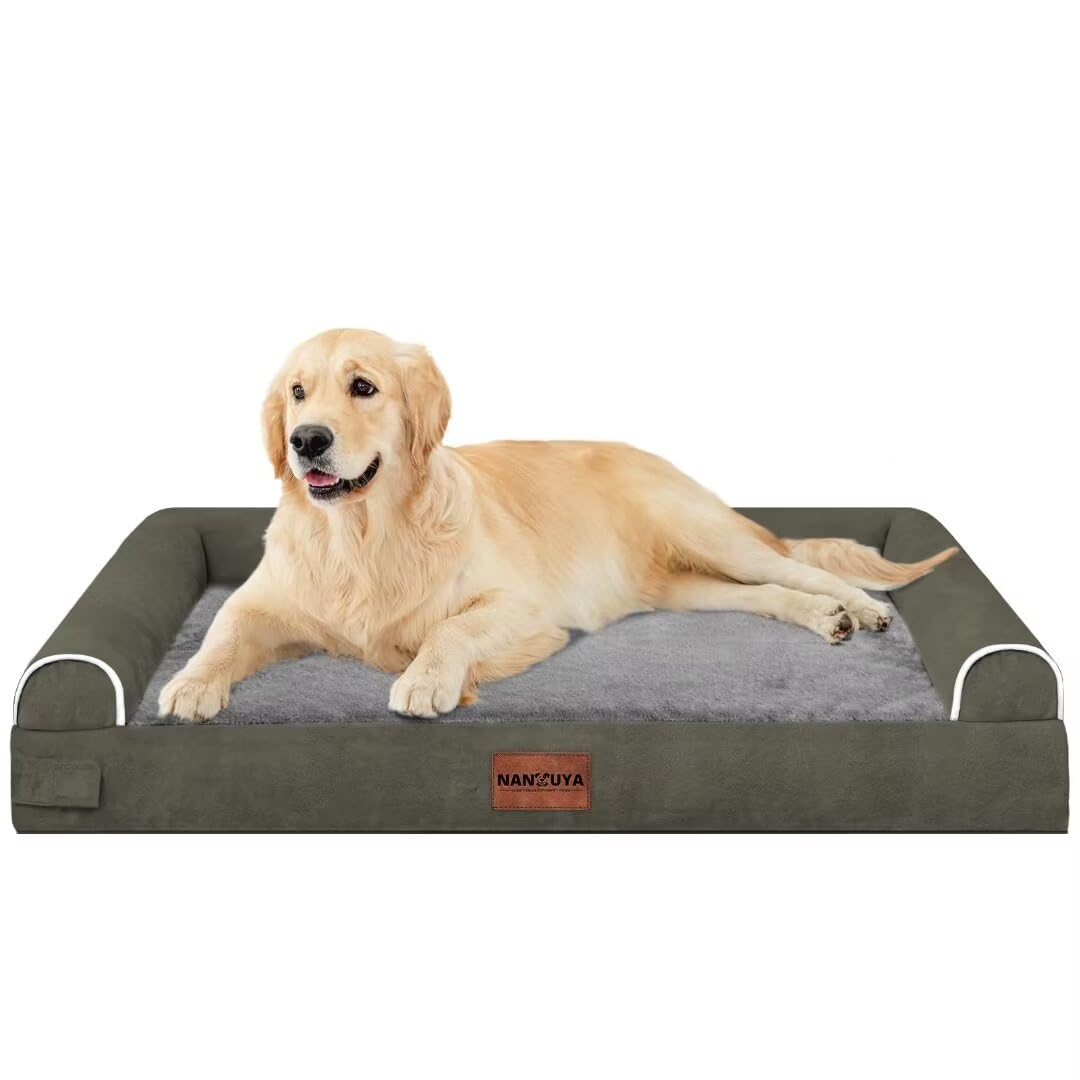 Large Dog Bed Orthopedic Washable: Beds Bolster Xl Bed Big Xlarge Dogs Memory Foam Sofa Couch Waterproof Removable Cover - Dark Green