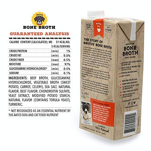 Brutus Beef Bone Broth for Dogs and Cats - All Natural Bone Broth with Chondroitin Glucosamine & Turmeric, Human Grade Food Topp