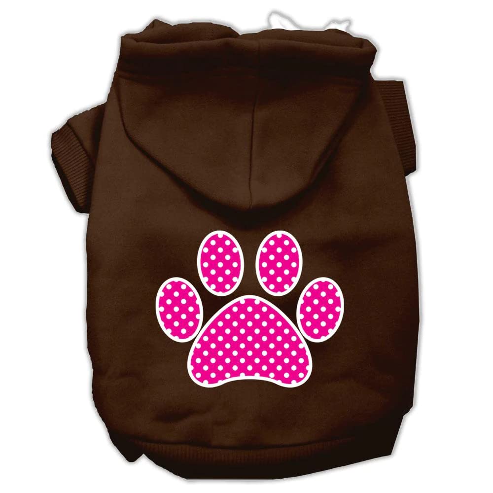 Pet Dog & Cat Hoodie Screen Printed, 'Pink Swiss Dots Paw' Black Xs (0-3 Lbs.)