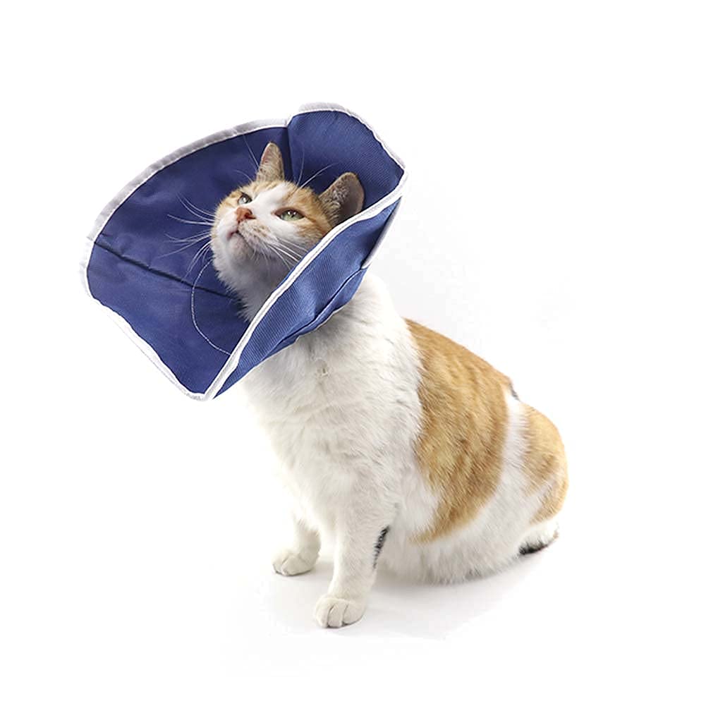QIYADIN Cat Recovery Collar - Soft E Collar for Cats & Puppies, Medium Size, Dark Blue, Nonwoven Fabric, Easy to Eat & Drink