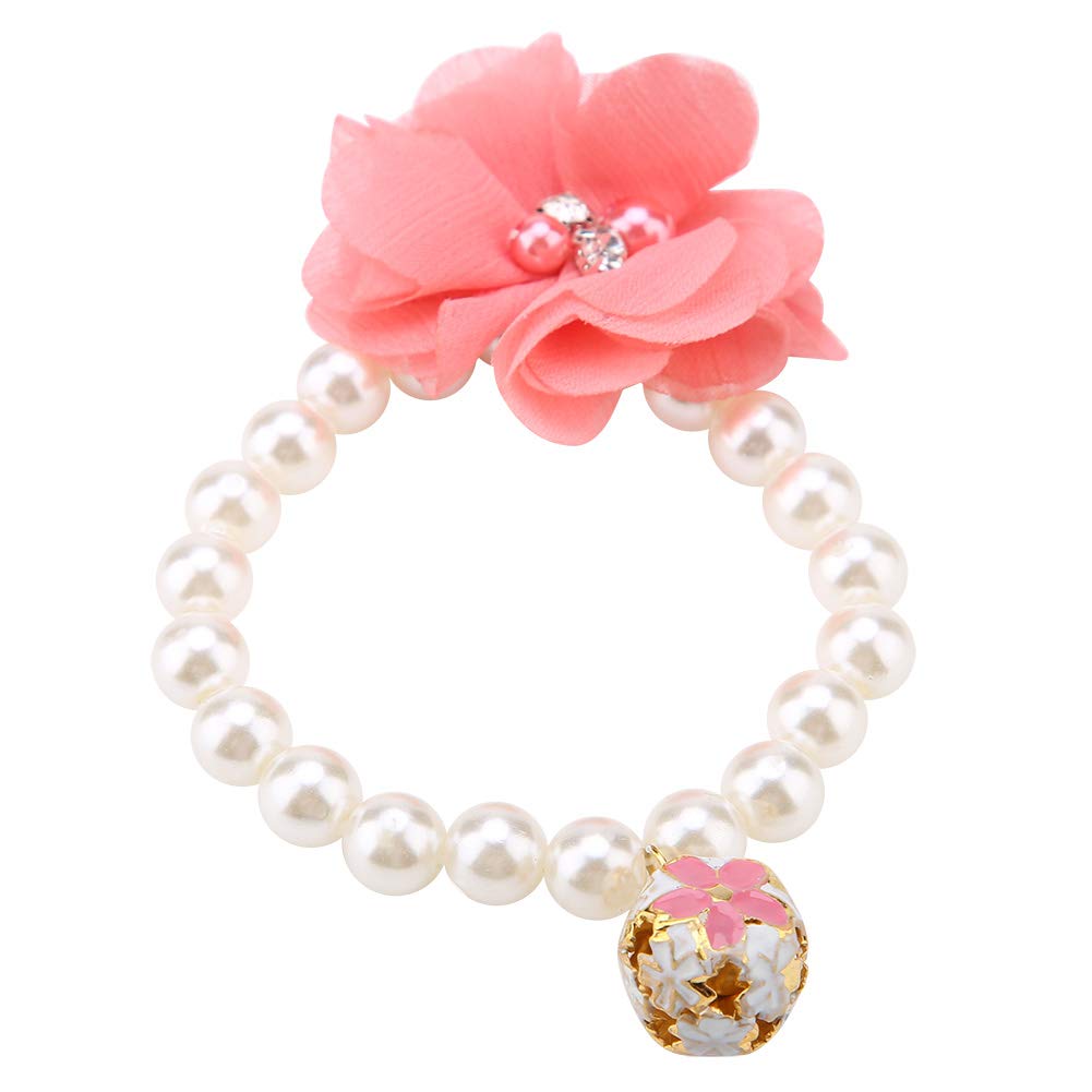 Pearl Flower Dog Collar Necklace With Bell,Elastic Collar For Puppy Jewelry, Ideal For Daily Wear ()