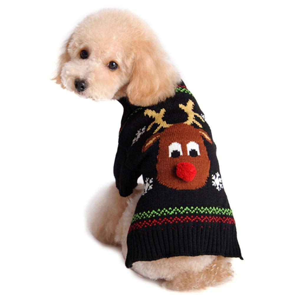 Nacoco Rudolph The Red Nosed Reindeer Sweater Pet Holiday Clothes Cat Sweater Dog Sweater Winter Clothing Teddy Poodle Autumn Winter Clothes Dog Clothes (Red Nose, Xx-Small)