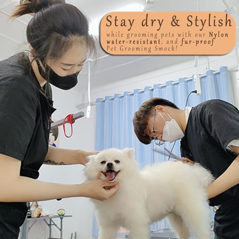 Suweisua Dog Grooming Smock For Men Women, Anti-Static Smock For Pet Shop Dog Cat Grooming Bathing, Short Sleeves, Water Resista