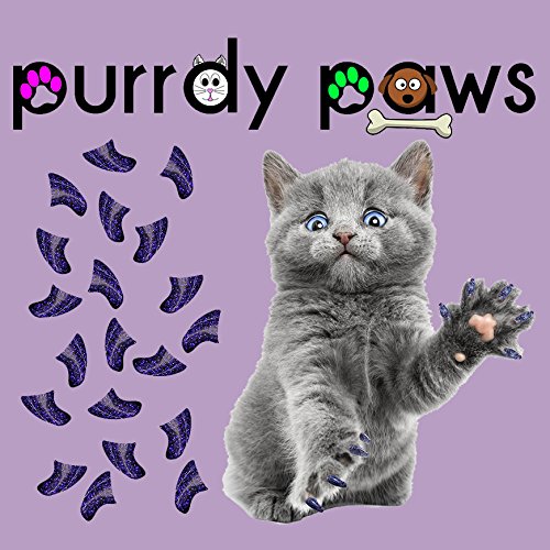 Purrdy Paws 6 Month Supply Soft Nail Caps For Cats Violet Glitter Medium - Extra Adhesives