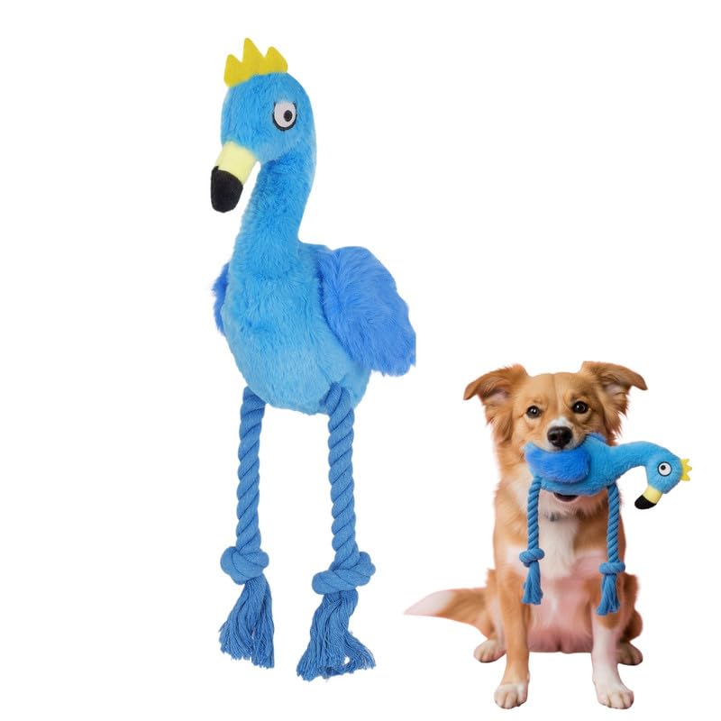 ZOOMIES Flamingo Shaped Plush Chew Toy for Dogs Soft Squeaky Stuffed Toy for Teething & Play Lightweight Durable Fabric Blue