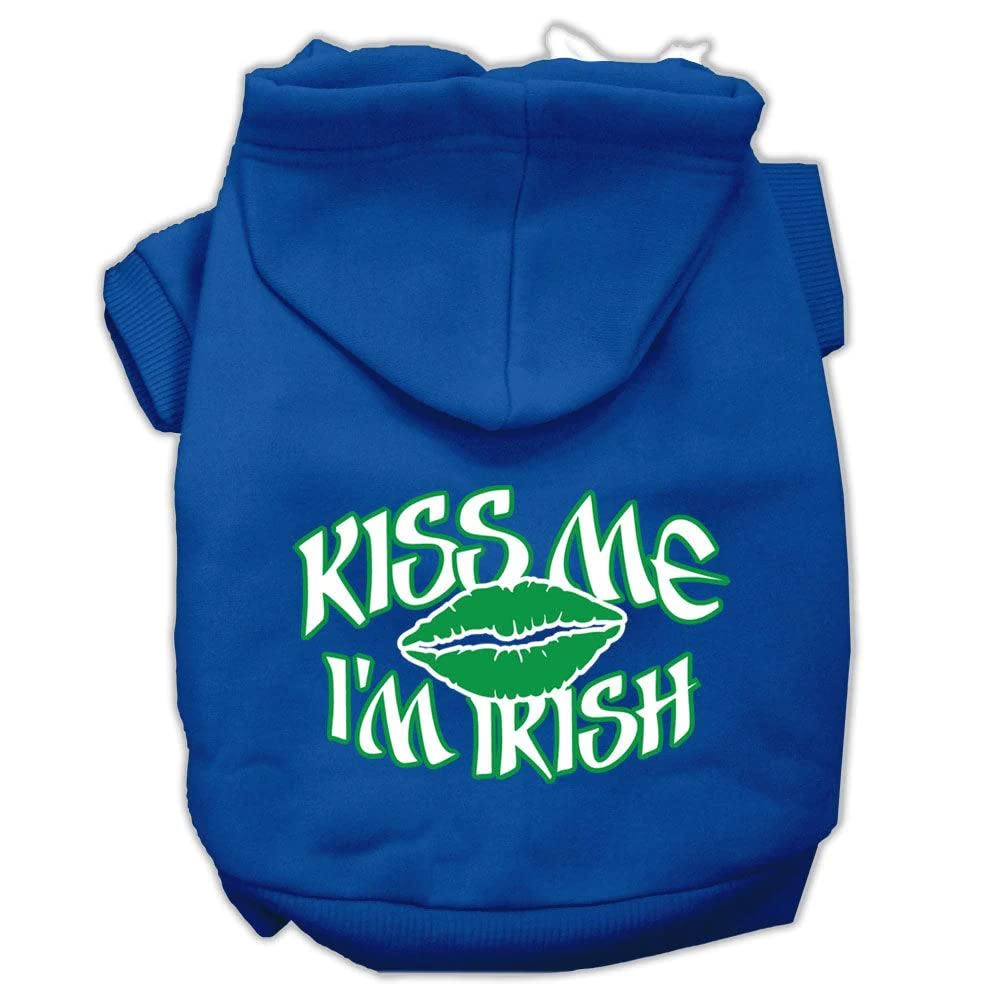 Pet Dog & Cat Hoodie Screen Printed, Kiss Me I'm Irish Black SM (3-6 lbs.)