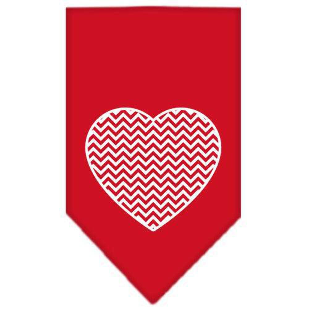 Pet and Dog Bandana Screen Printed, "Chevron Heart" Red Small