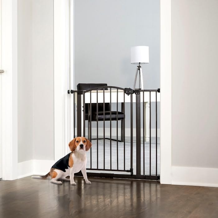 Regalo Easy Step Arched Décor Walk Thru Baby Gate, Includes 4-Inch Extension Kit, 4 Pack Pressure Mount Kit And 4 Pack Wall Mount Kit, Bronze