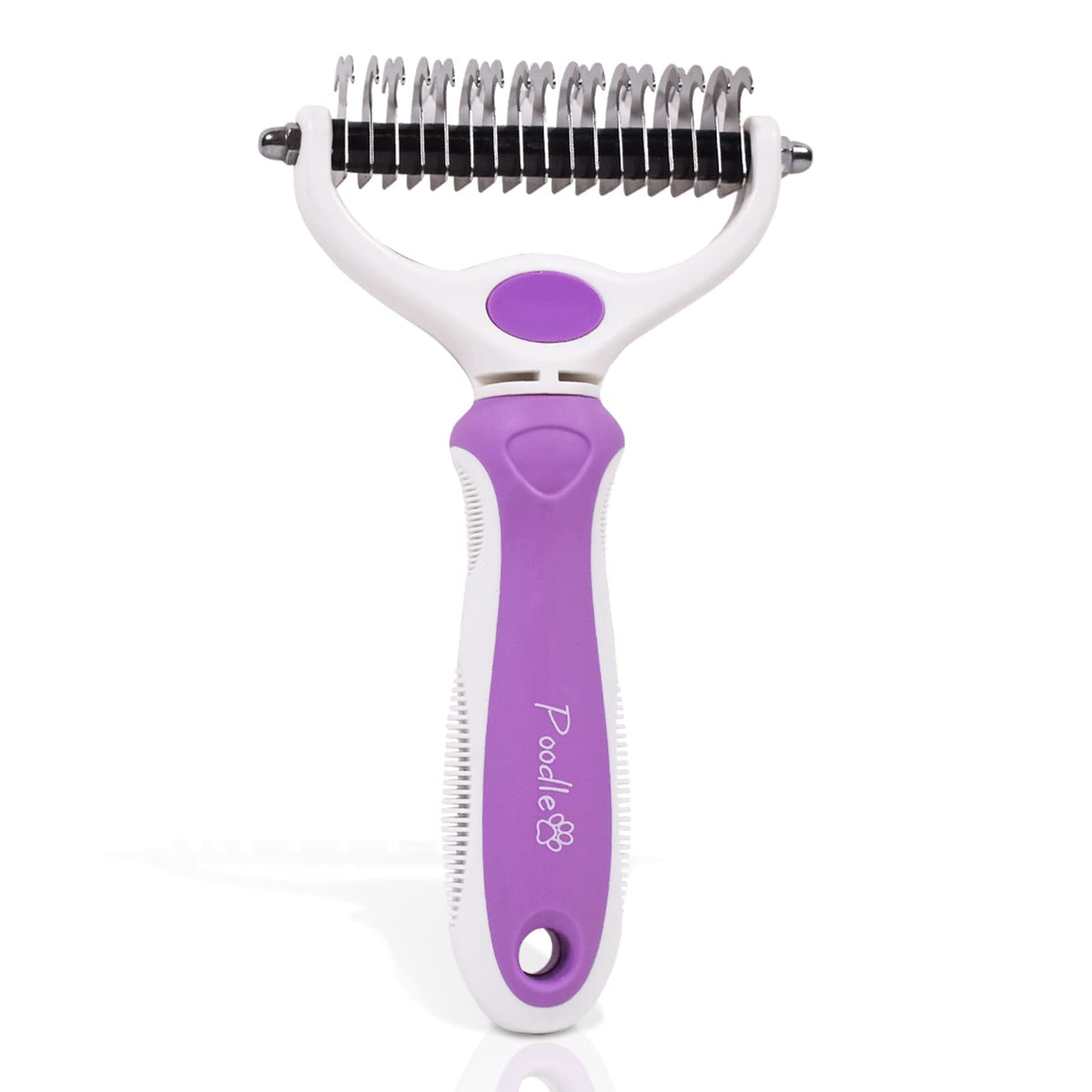 Poodlie Pet Grooming Dematter And Shedding Comb Tool, Twin-Blade Undercoat Rake For Cats And Dogs With Medium And Long Hair, Gentle On Pets With Sensitive Skin, Comfortable To Use Ergonomic Handles