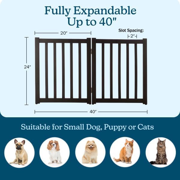 Freestanding Dog Gate - 2-Panel Foldable Indoor Pet Fence - 40x24-Inch Wood Dog Gate for Stairs, Hallways, or Doorways by PETMAK