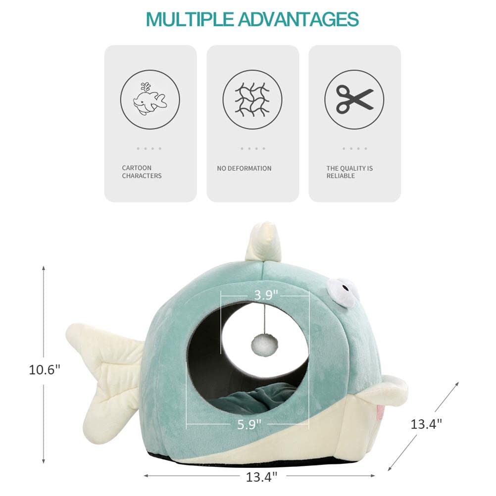 Cat Beds For Indoor Cats - Cat Bed Cave With Removable Washable Cushioned Pillow, Calming Cozy Soft Cat Cave, Cute Friendly Dolphin Cat Houses, No Deformation Pet Bed, M