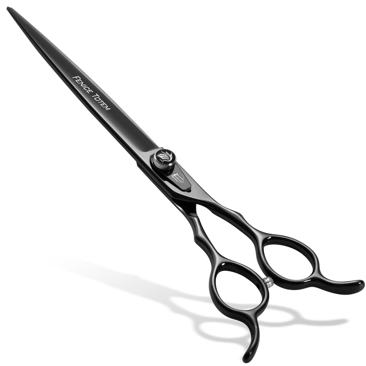 Fenice Totem Dog Grooming Scissors: 7.5 Inch Bright Black Pet Staright Shears Made Of Japanese 440C Advanced Stainless Steel Pro