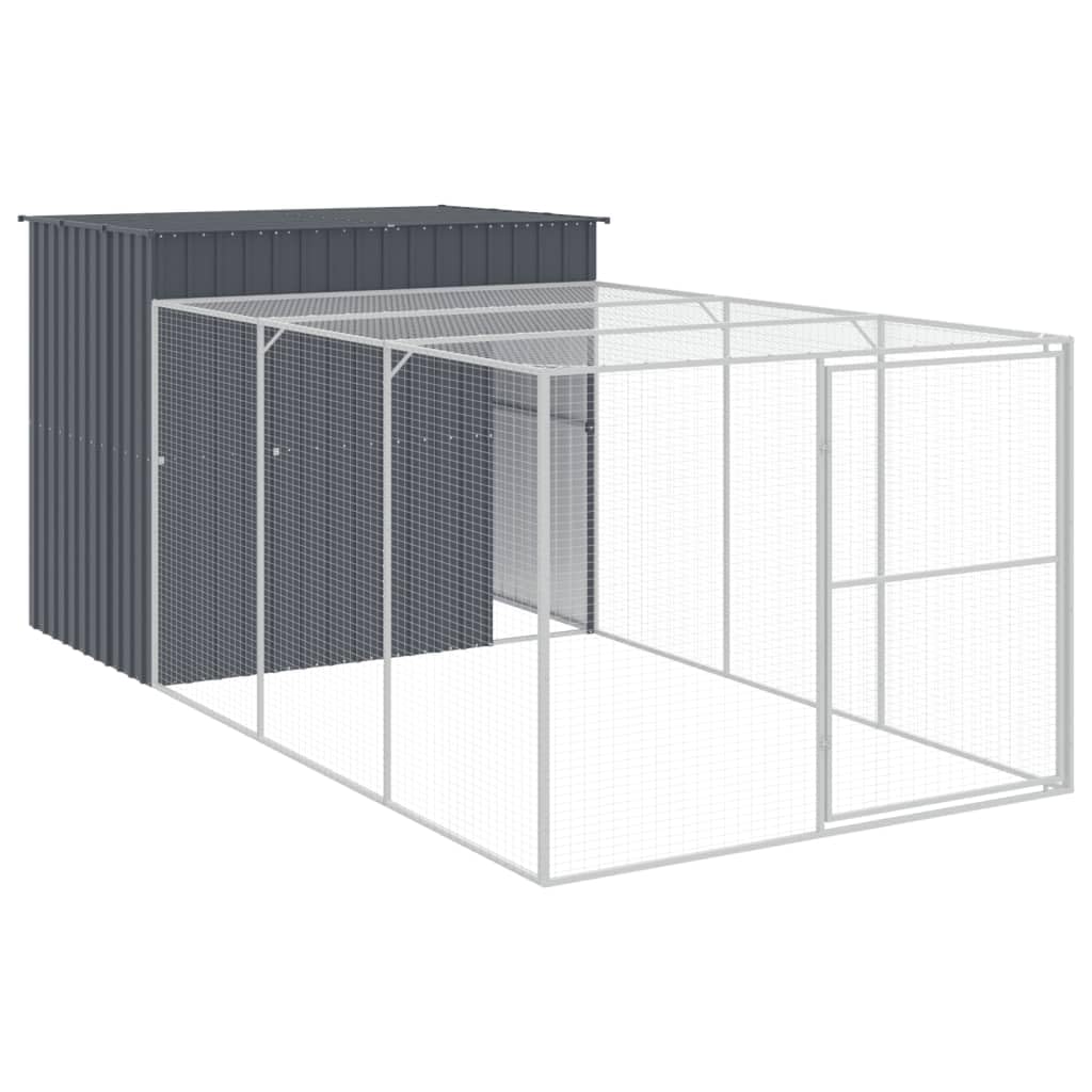 Vidaxl Anthracite Dog House With Run; Durable Galvanized Steel Construction, Ideal For Indoor/Outdoor Use, Complete With Mesh Design - 84.3'X179.9'X71.3'