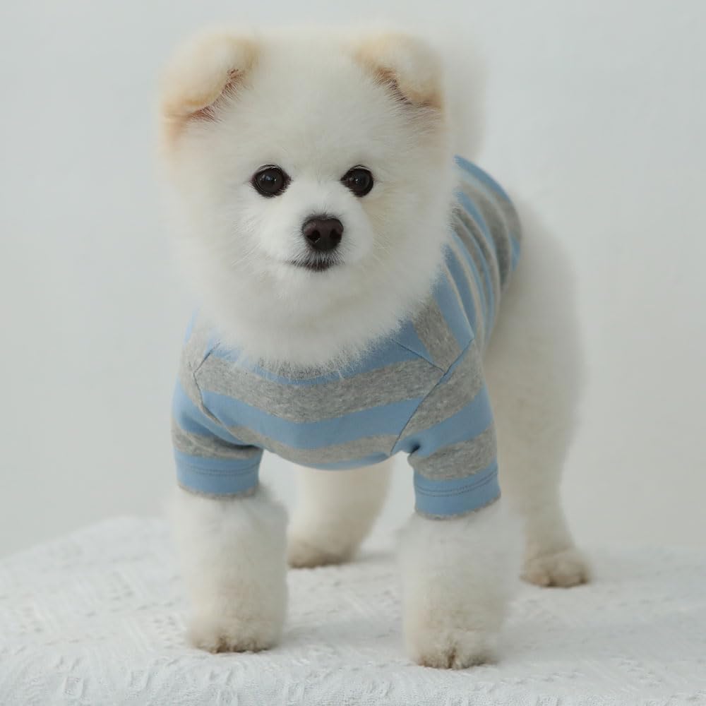 Lucky Petter Dog Cotton Shirts For Small And Large Dogs Rugby Striped T-Shirts Soft Breathable Dog Shirt Pet Clothes (Small, Blu