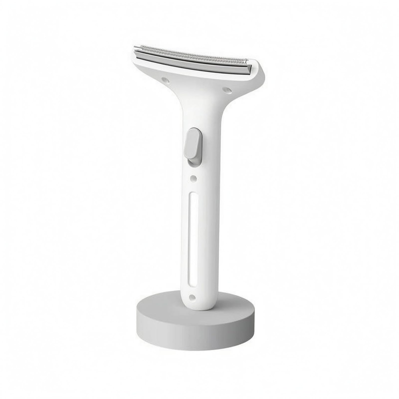 Ecomistiq Curved Head Deshedding Brush SingleButton Release Metal Comb Hanging Hole Pet Brush Even Handle, White