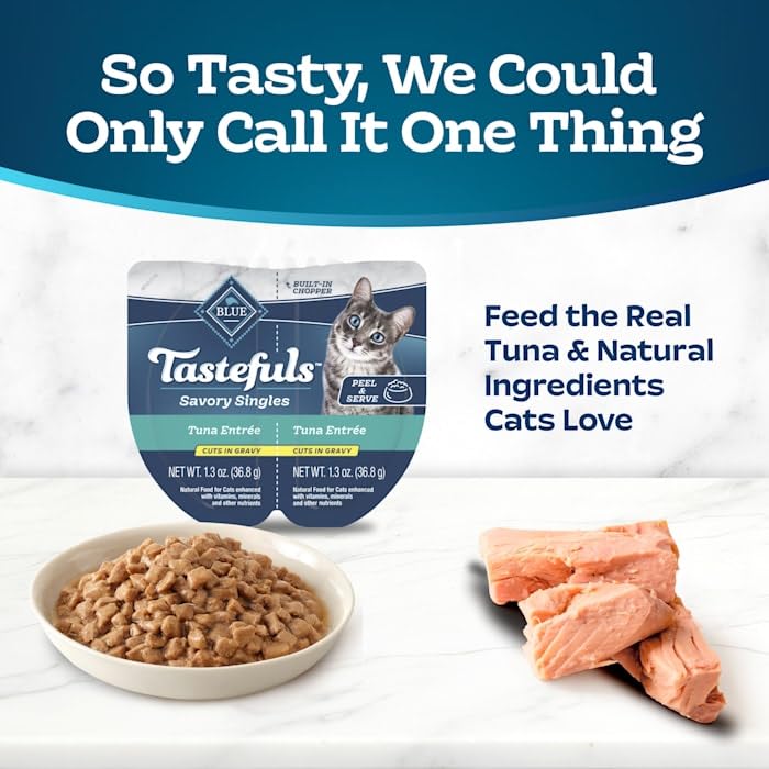 Blue Buffalo Blue Tastefuls Savory Singles Tuna Entree Adult Cuts in Gravy Wet Cat Food, 2.6 oz., Case of 10