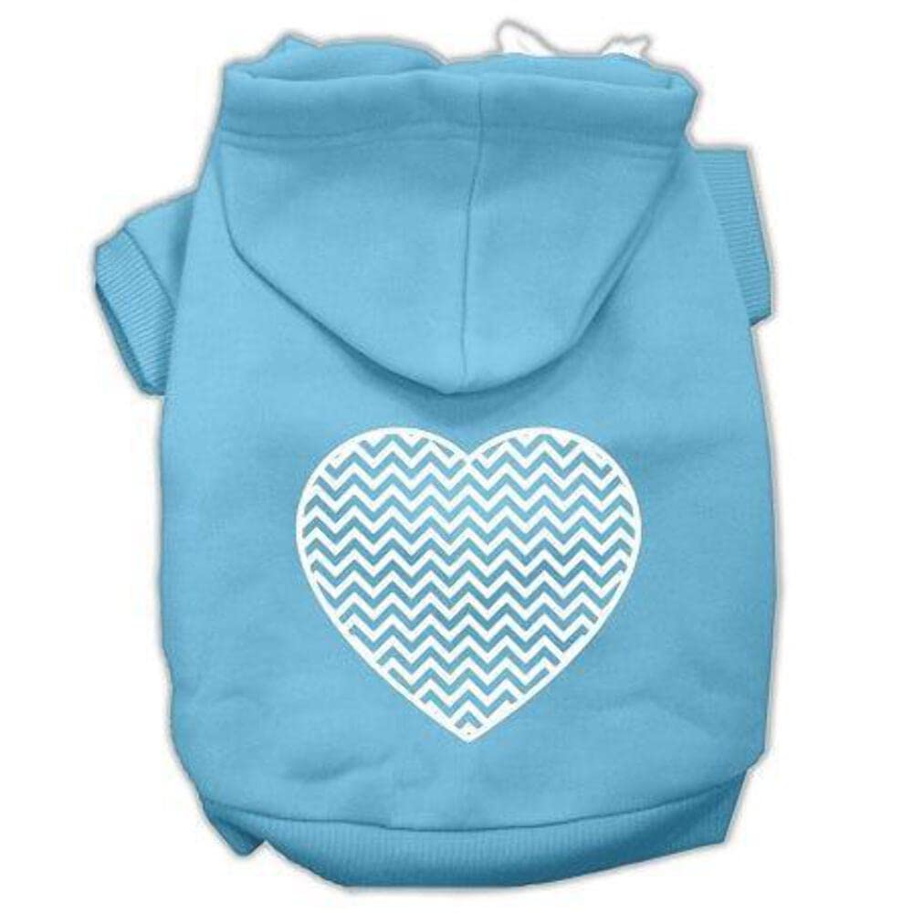Pet Dog & Cat Hoodie Screen Printed, Chevron Heart Baby Blue LG (10-14 lbs.)