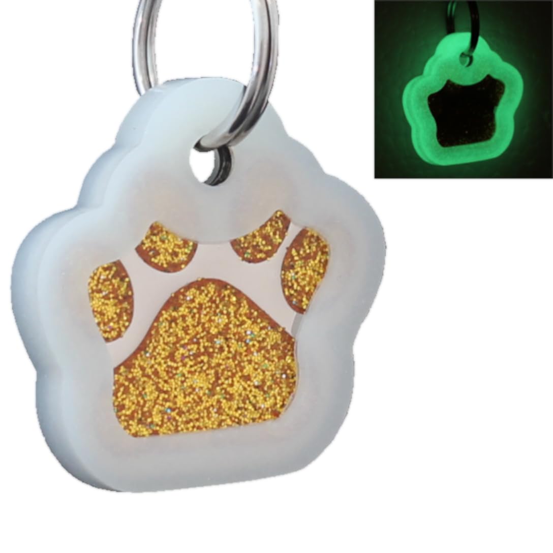 Io Tags Pet Id Tags, Personalized Dog Tags And Cat Tags, Custom Engraved, Easy To Read, Cute Glitter Paw Pet Tag (Orange + Silen