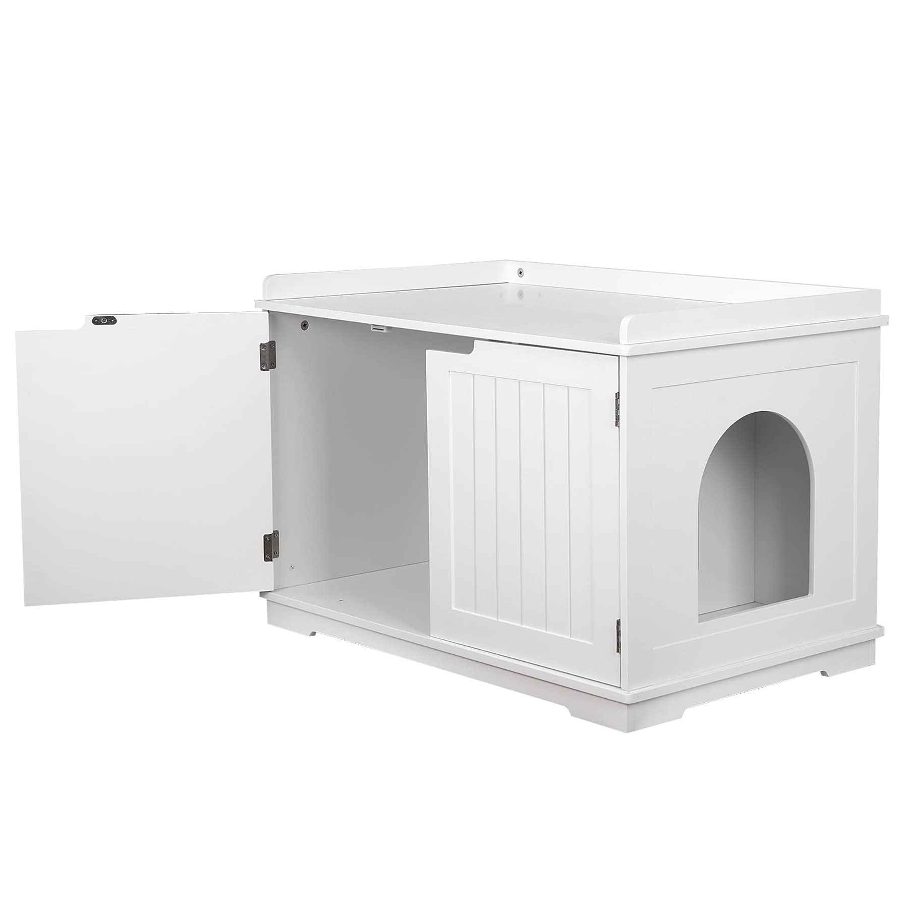 Saicool Cat Litter Box Enclosure Furniture Wooden W/Adjustable Divider, Indoor Cat House Storage Cabinet,End Table,For Large Cat