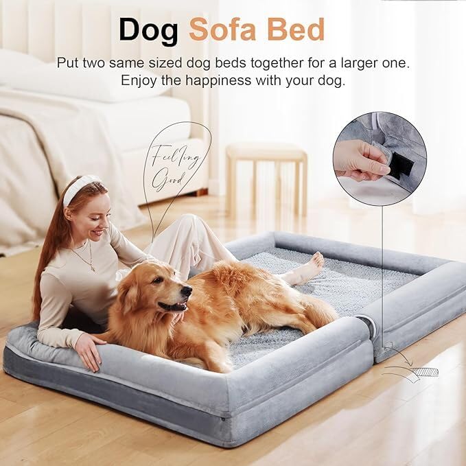 NANUYA Large Orthopedic Dog Bed, Light Grey Memory Foam, XL Size 40"x32"x6.5", Washable Removable Cover, Model NNYYUS2402G4032