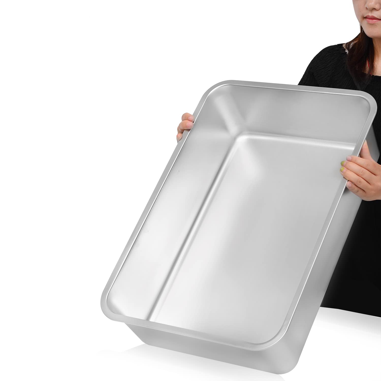 Kichwit Extra Large Stainless Steel Open Cat Litter Box With High Sides, Metal Litter Pan For Cat, 23.6 X 15.7 X 5.9 Inches