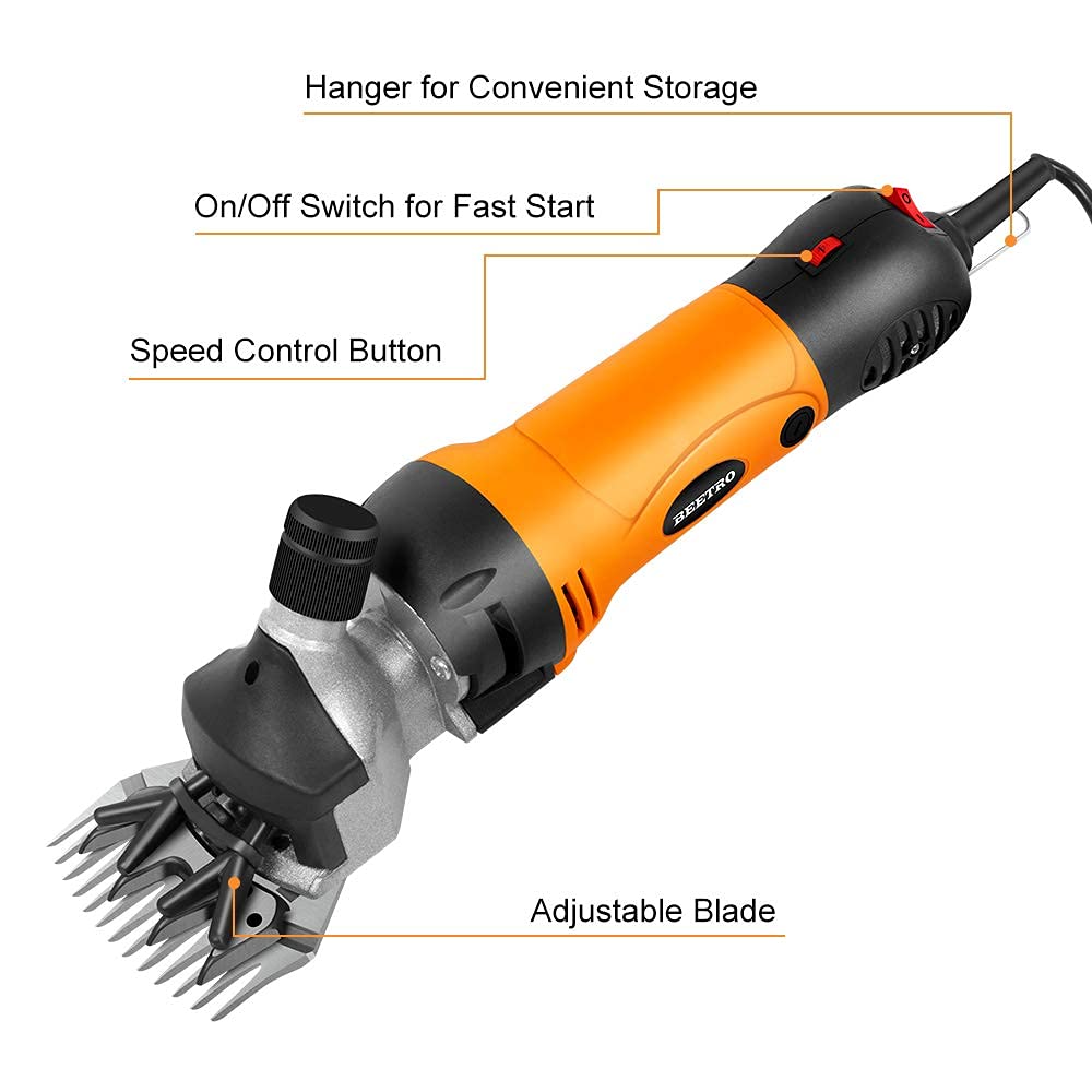 Beetro 500W, Electric Professional Sheep Shears, Animal Grooming Clippers For Sheep Alpacas Goats And More, 6 Speeds Heavy Duty Farm Livestock Haircut, With An Extra Set Of Shearing Blades