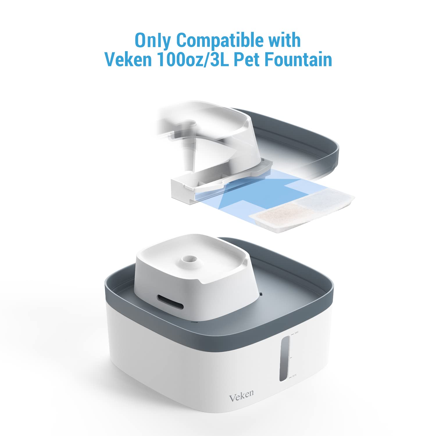 Veken 12-Pack Replacement Filters & Pre-Filter Sponges for 100oz Automatic Pet Water Fountain - Cat & Dog Use