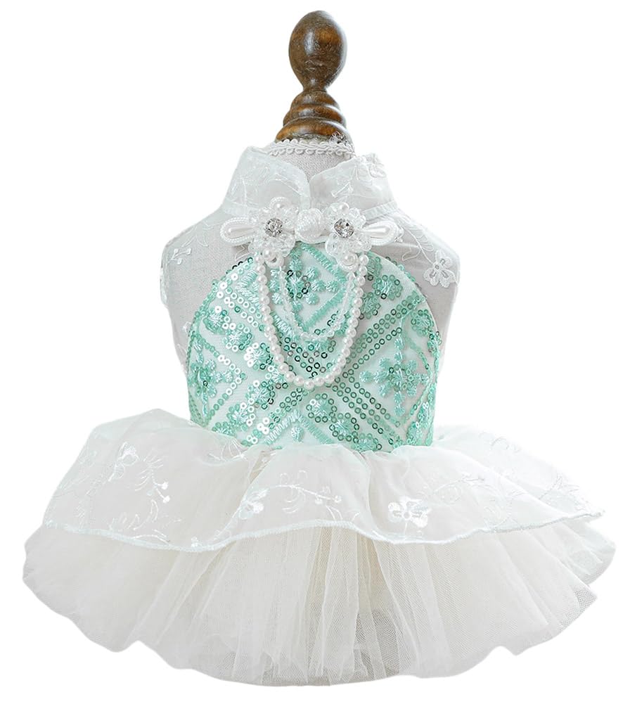 Marupet Fashion Sweet Puppy Dog Blingbling Princess Skirt Pet Dog Lace Cake Camisole Tutu Dress C-Green S