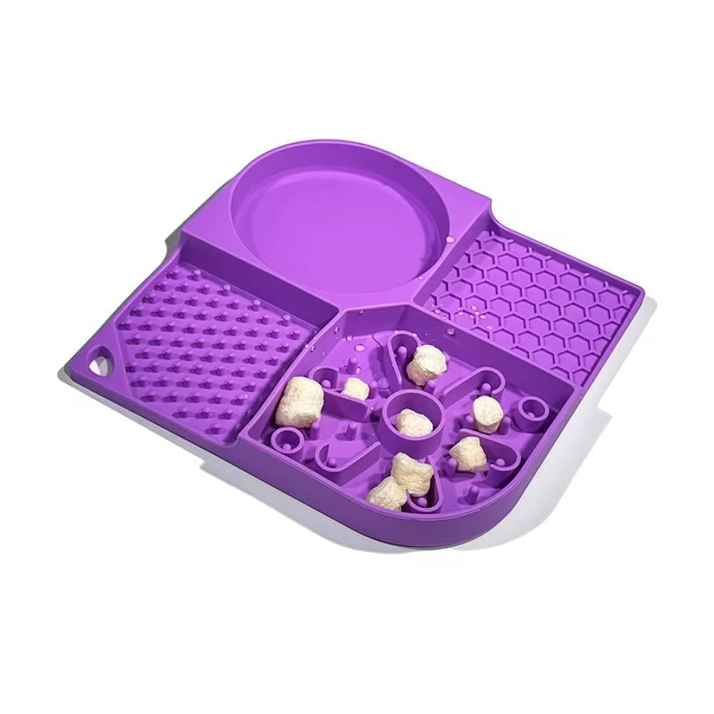 Romilas Pet Food Bowl  Food Grade Flexible Licking Mat With 4 Slots Design, Suction Cups For Stability, Reusable And OdorFree 