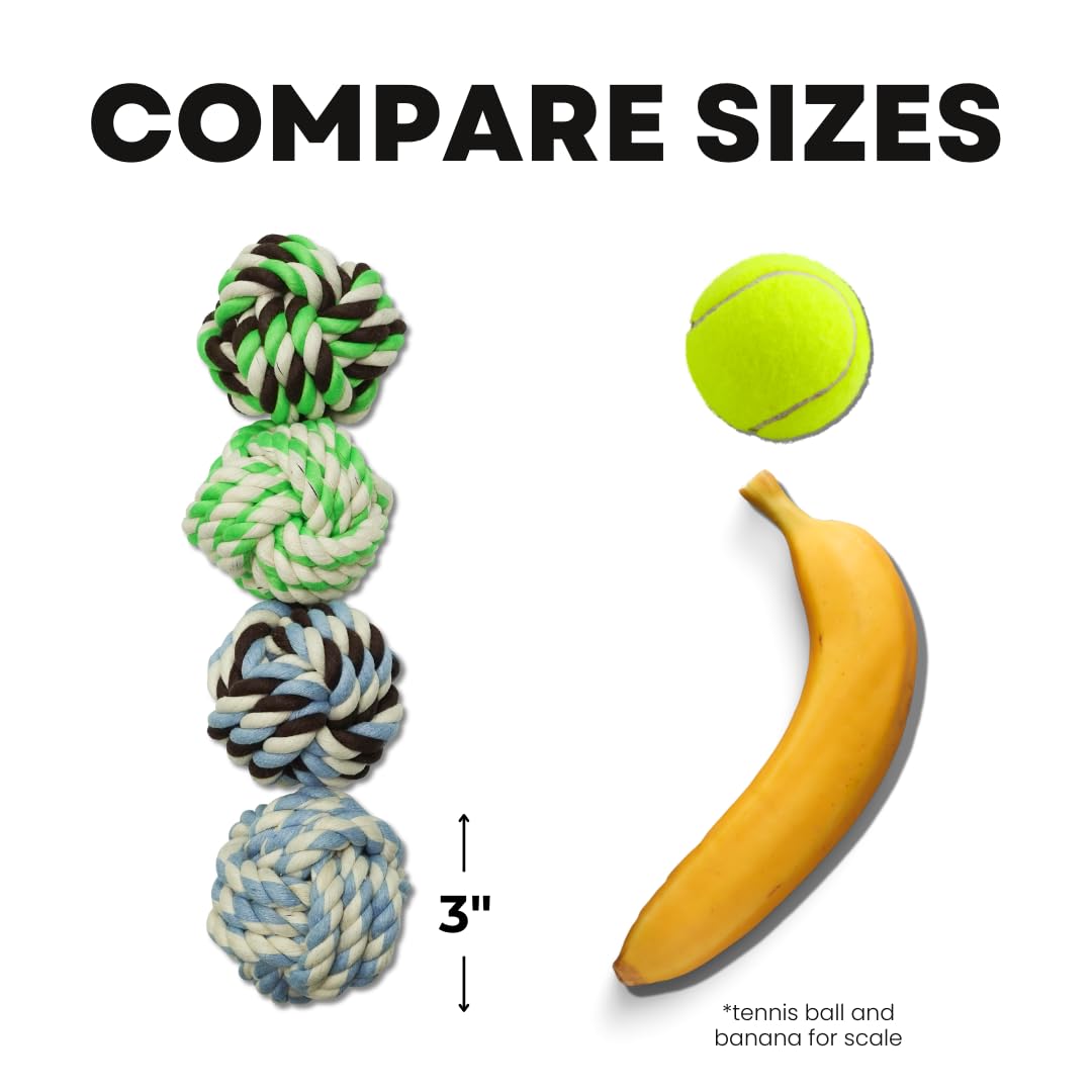 Otterly Pets Dog Toys For Medium Breed Dogs Rope Dog Ball Aggressive Chewers Cotton Balls Outdoor And Indoor Play (4-Pack)