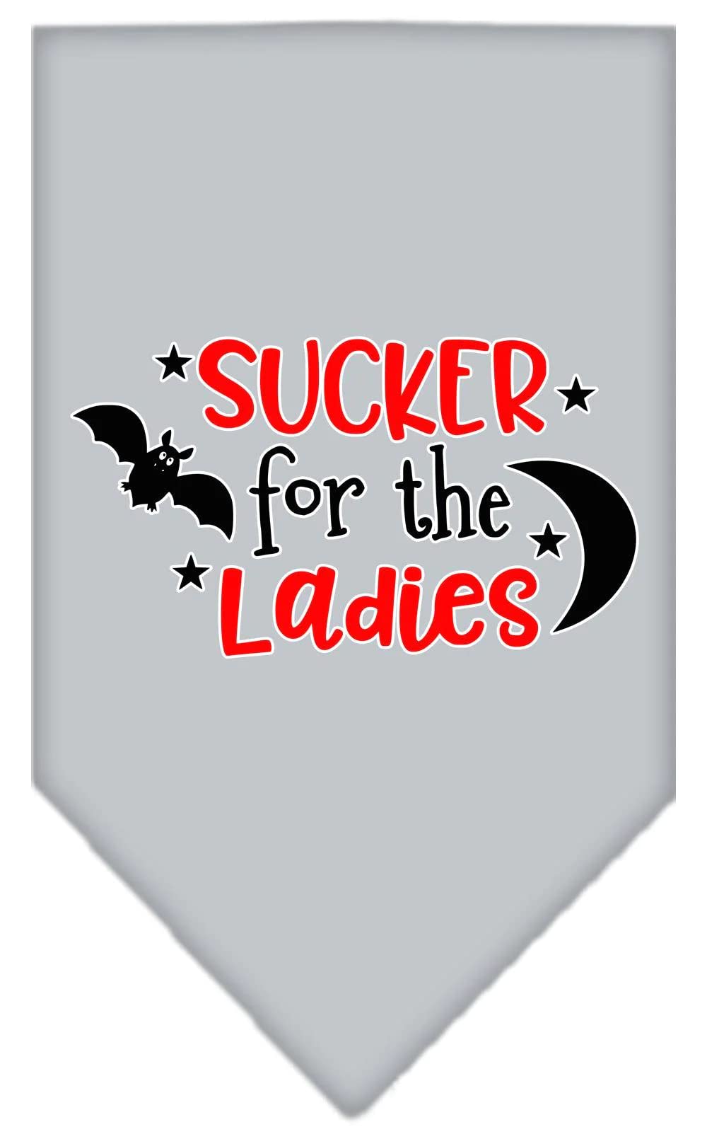 Halloween Pet and Dog Bandana Screen Printed, &quot;Sucker For The Ladies&quot; Grey Large