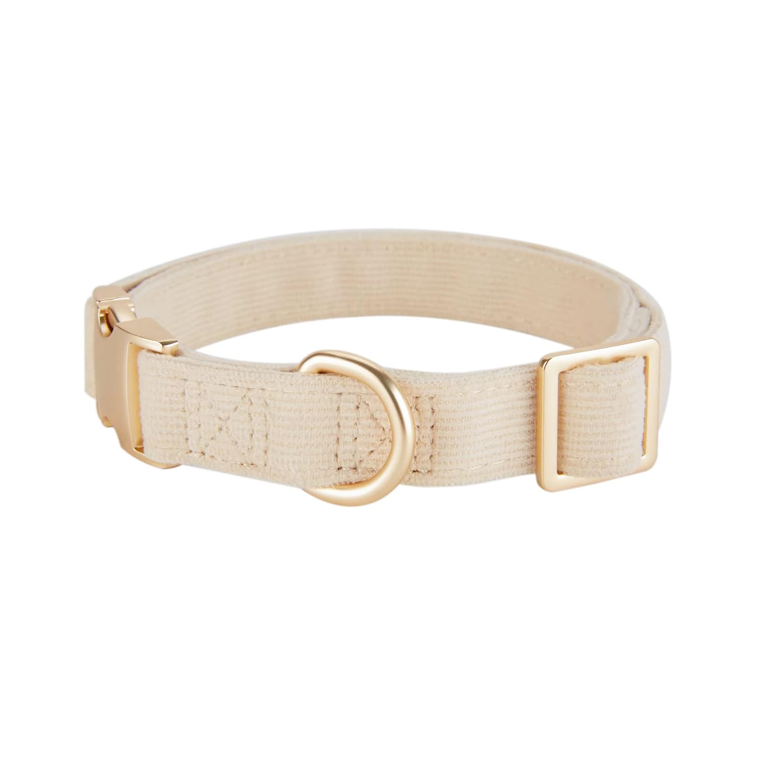 Ewinoom Soft Corduroy Dog Collar and Leash Set, Adjustable Cotton Dog Collars with Metal Buckle and Lead for Large Dogs,Beige