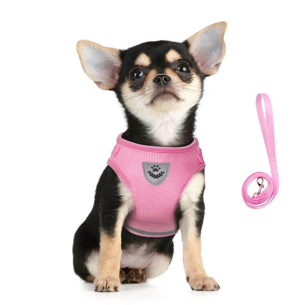 Feimax Dog Harness And Leash Set For Walking, Soft Mesh Adjustable Easy Control Lightweight Cat Vest Harnesses With Reflective Strips, Escape Proof Small Dogs Cats Vests (Pink, Small)