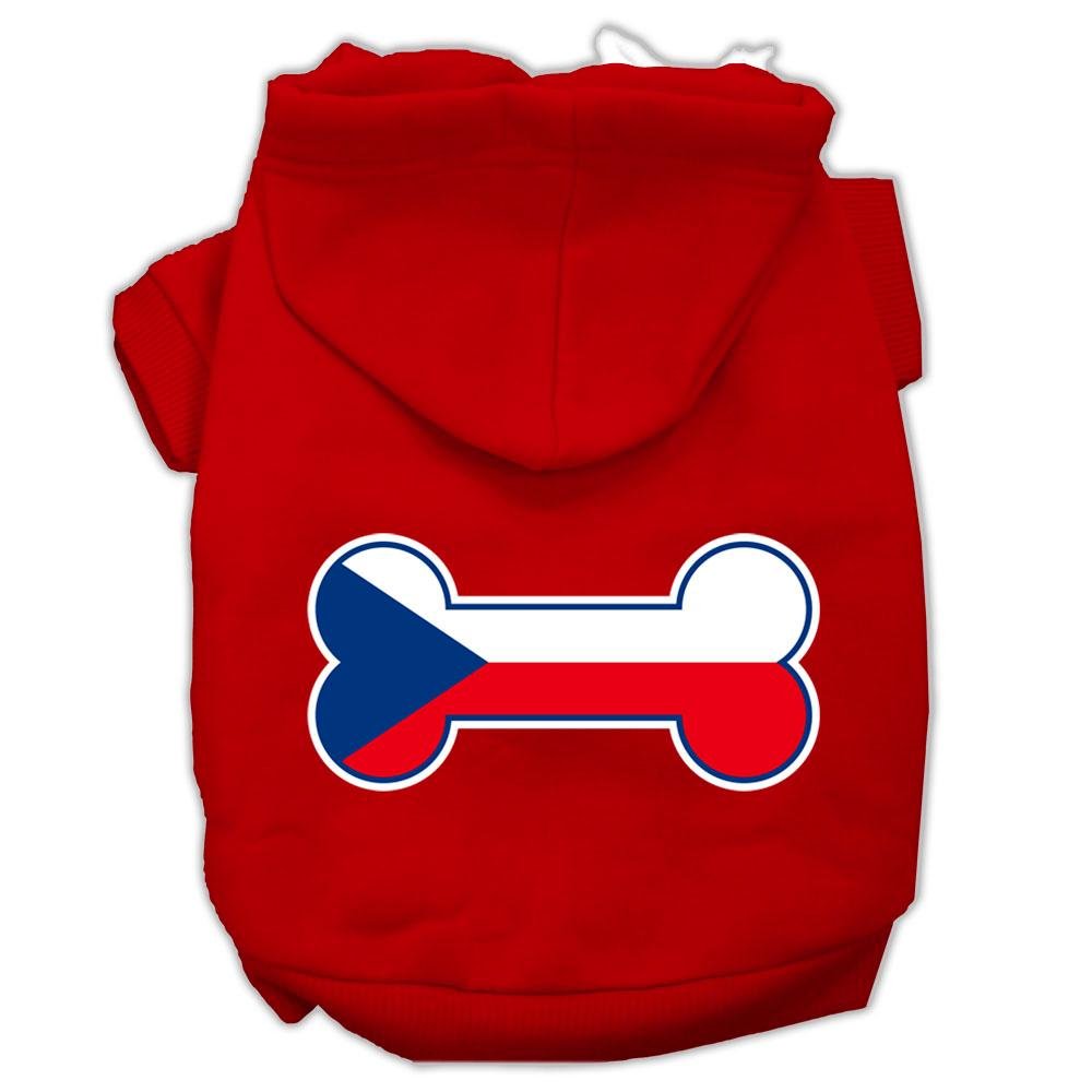 Pet, Dog & Cat Hoodie Screen Printed, 'Bone Shaped Czech Republic Flag' Red Xl (14-20 Lbs.)