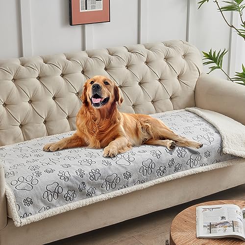 Qeils Dog Blankets For Large Dogs - Waterproof Pet Blanket Washable - Sherpa Fleece Puppy Blanket, Soft Plush Reversible Dog Blanket, Couch Cover For Dogs Washable, 30'X70', Grey Paw Print