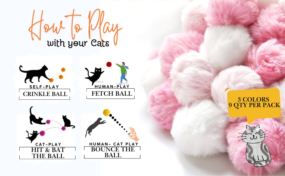 Ballmie Cat Toys Furry Ball With Bell For Cats Kitty Rabbit Tails (Pink (With Bell))