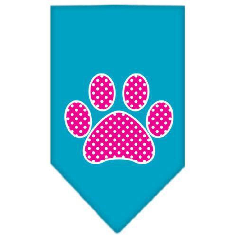 Pet and Dog Bandana Screen Printed, &quot;Pink Swiss Dot Paw&quot; Turquoise Small