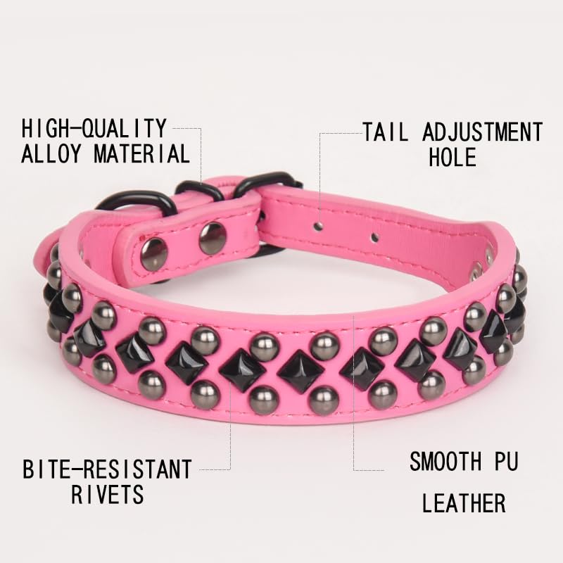 Pimaodog Studded Pu Leather Dog Collars For Small, Medium, Large Dogs, Pitbull, Mastiff, Labrador, Boxer, Rottweiler, German She
