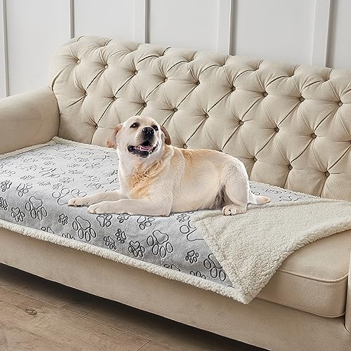 Qeils Dog Blankets For Large Dogs - Waterproof Pet Blanket Washable - Sherpa Fleece Puppy Blanket, Soft Plush Reversible Dog Blanket, Couch Cover For Dogs Washable, 30'X70', Grey Paw Print