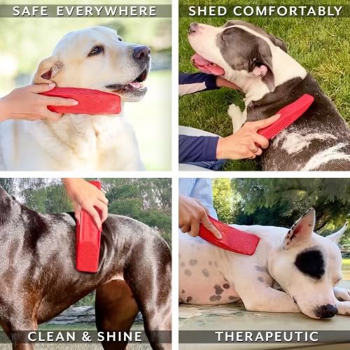 Striphair Gentle Groomer - Original For Horses Dogs 6-In-1 Shedding Grooming Massage (Soft Red)