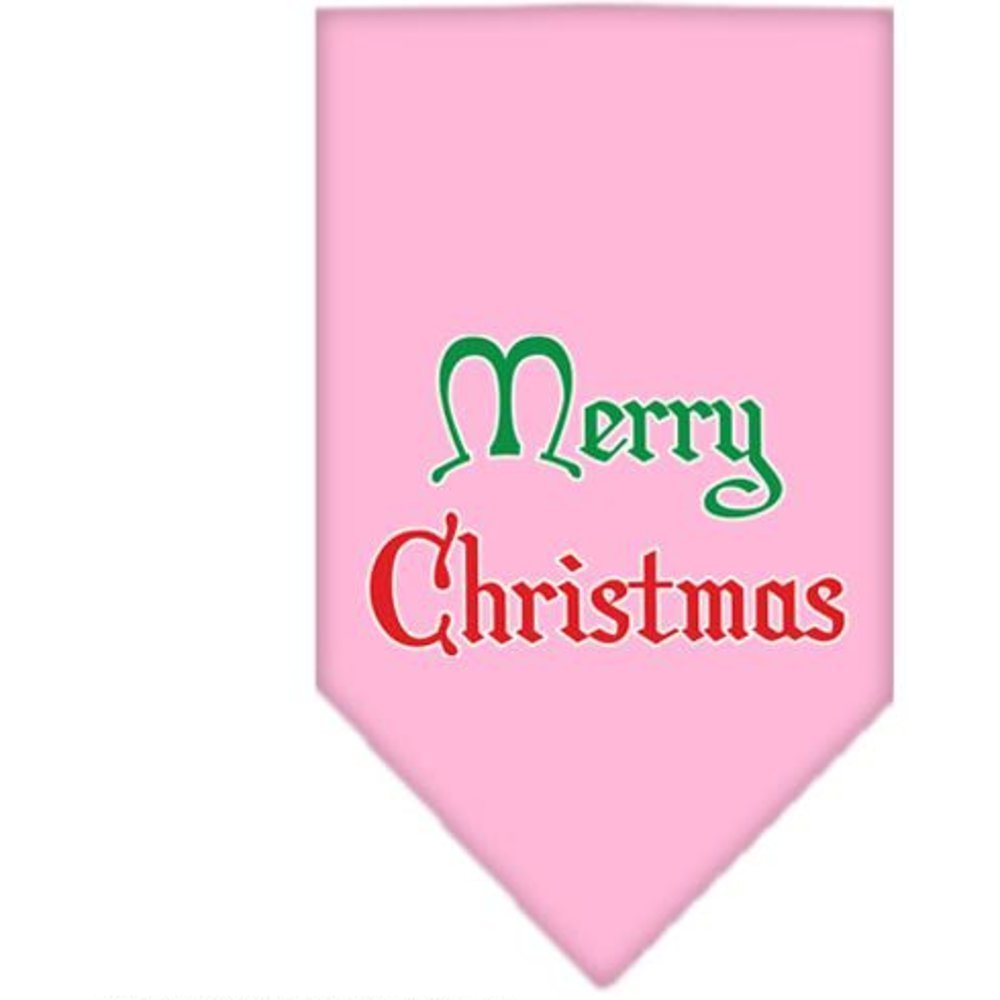 Christmas Pet and Dog Bandana Screen Printed, Merry Christmas Light Pink Large
