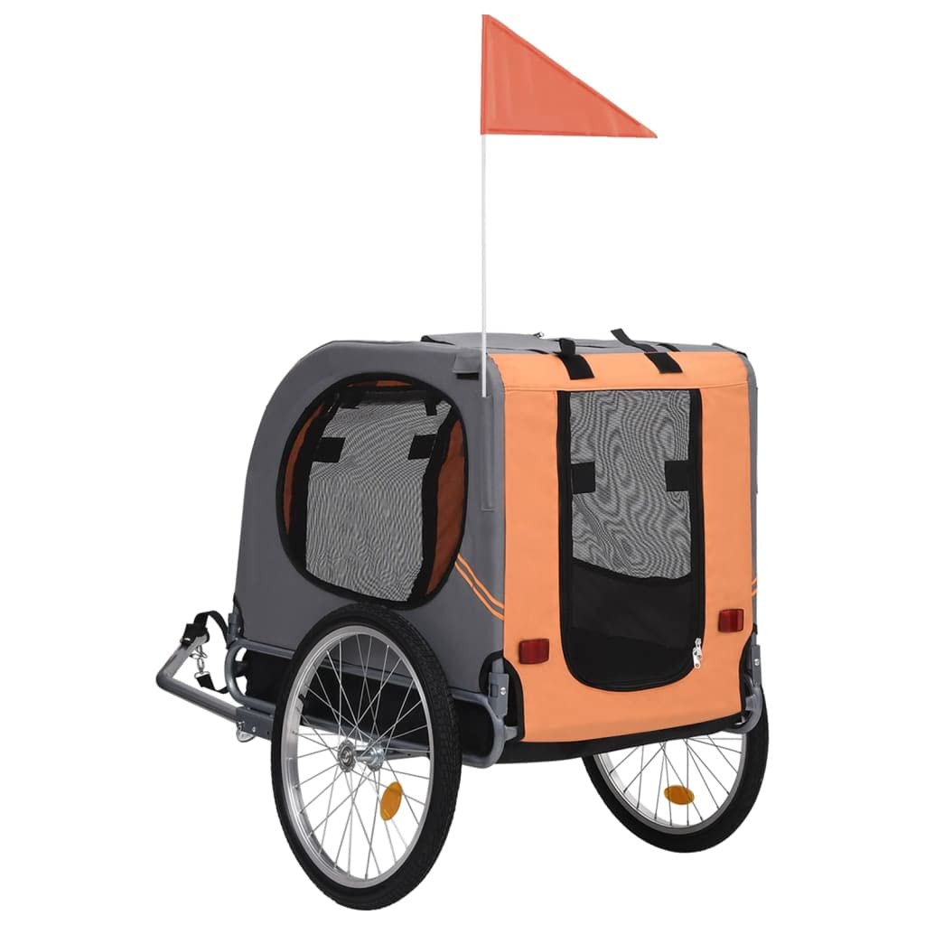 vidaXL Dog Bike Trailer with Sturdy Steel Frame and Oxford Fabric in Orange and Gray - Water Resistant, Dual Entry, and Mesh Windows for Proper Ventilation