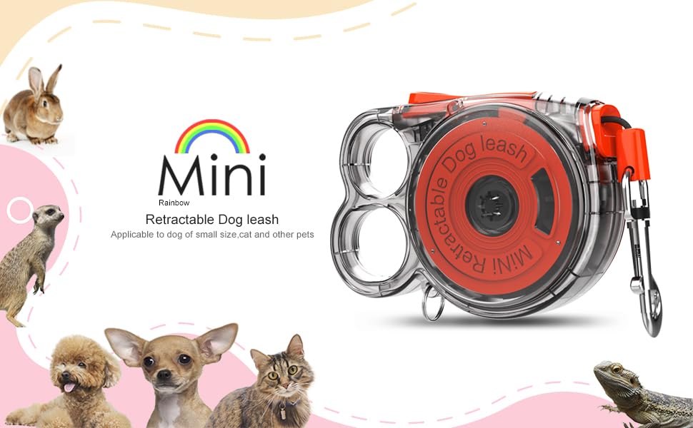 Transparent Rainbow Small Dog Retractable Leash For Small Dogs And Cats Up To 18 Lbs 360 Tangle-Free One-Hand Brake Portable Wei
